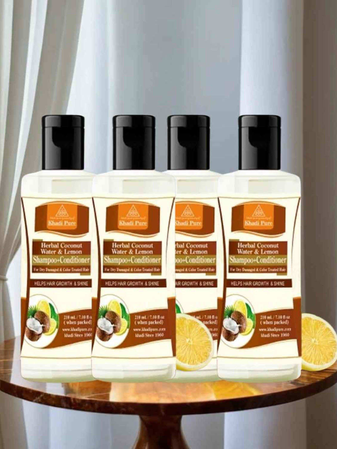 Khadi Pure Set Of 4 Herbal Coconut Water & Lemon Shampoo + Conditioner - 210 ml Each