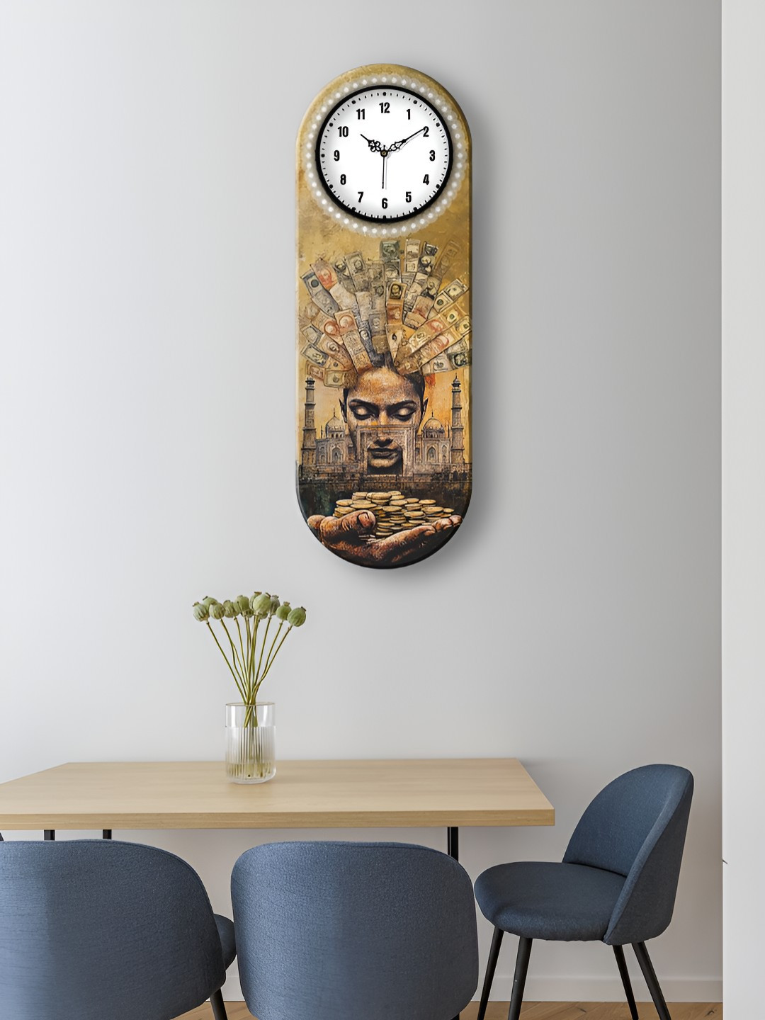 OLIVE TREE Brown & Beige Women Printed Wooden Rectangle Shaped Wall Clock