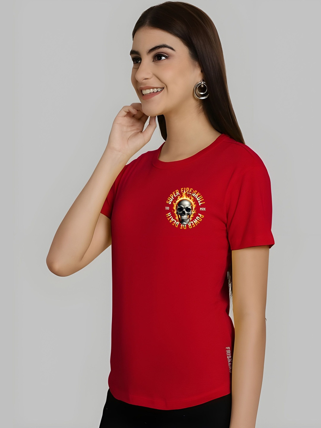 Red Graphic Printed Round Neck Short Sleeves Regular Fit Casual T-shirt