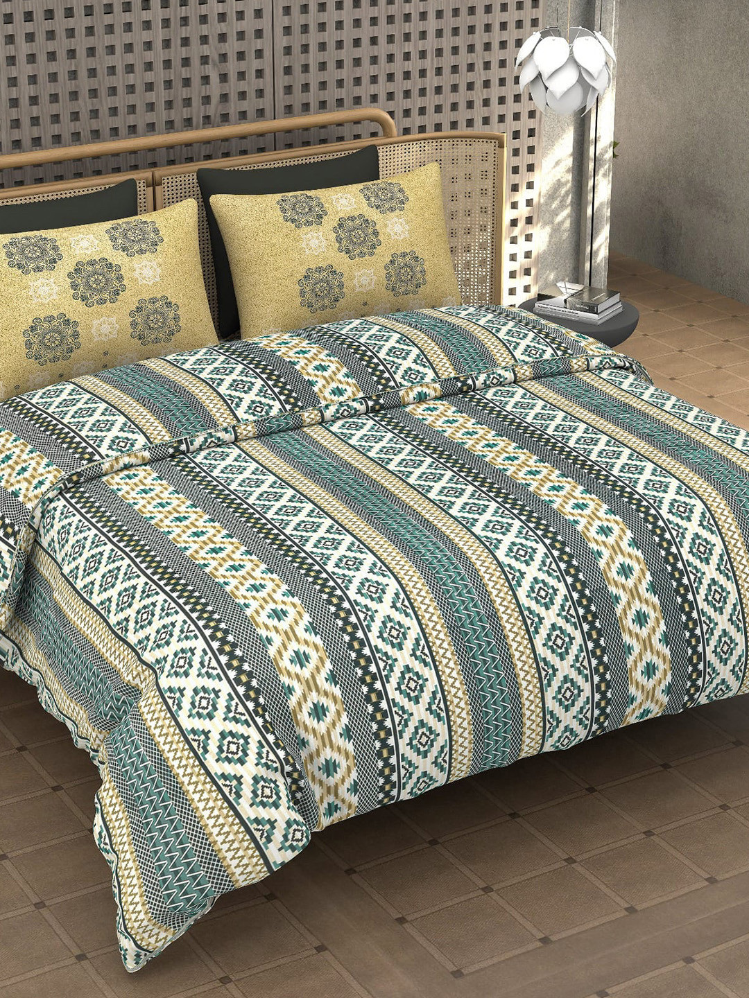 Homio  Green 400 TC Cotton King Bedsheet Set 2.74 m x 2.74 m