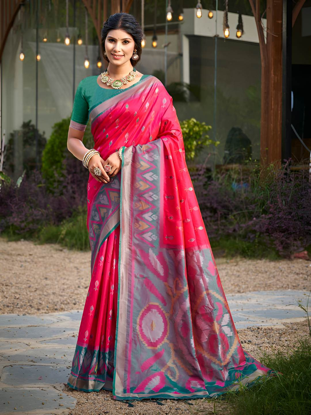 Astita Silk Woven Design Pochampally Saree With Blouse