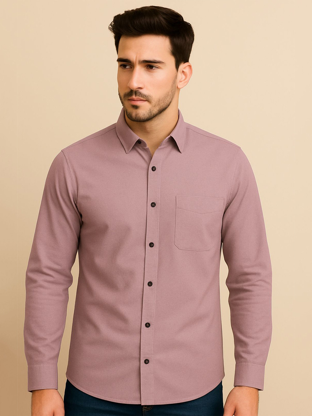 SONISHQ Men Original Slim Fit Solid Spread Collar Cotton Casual Shirt