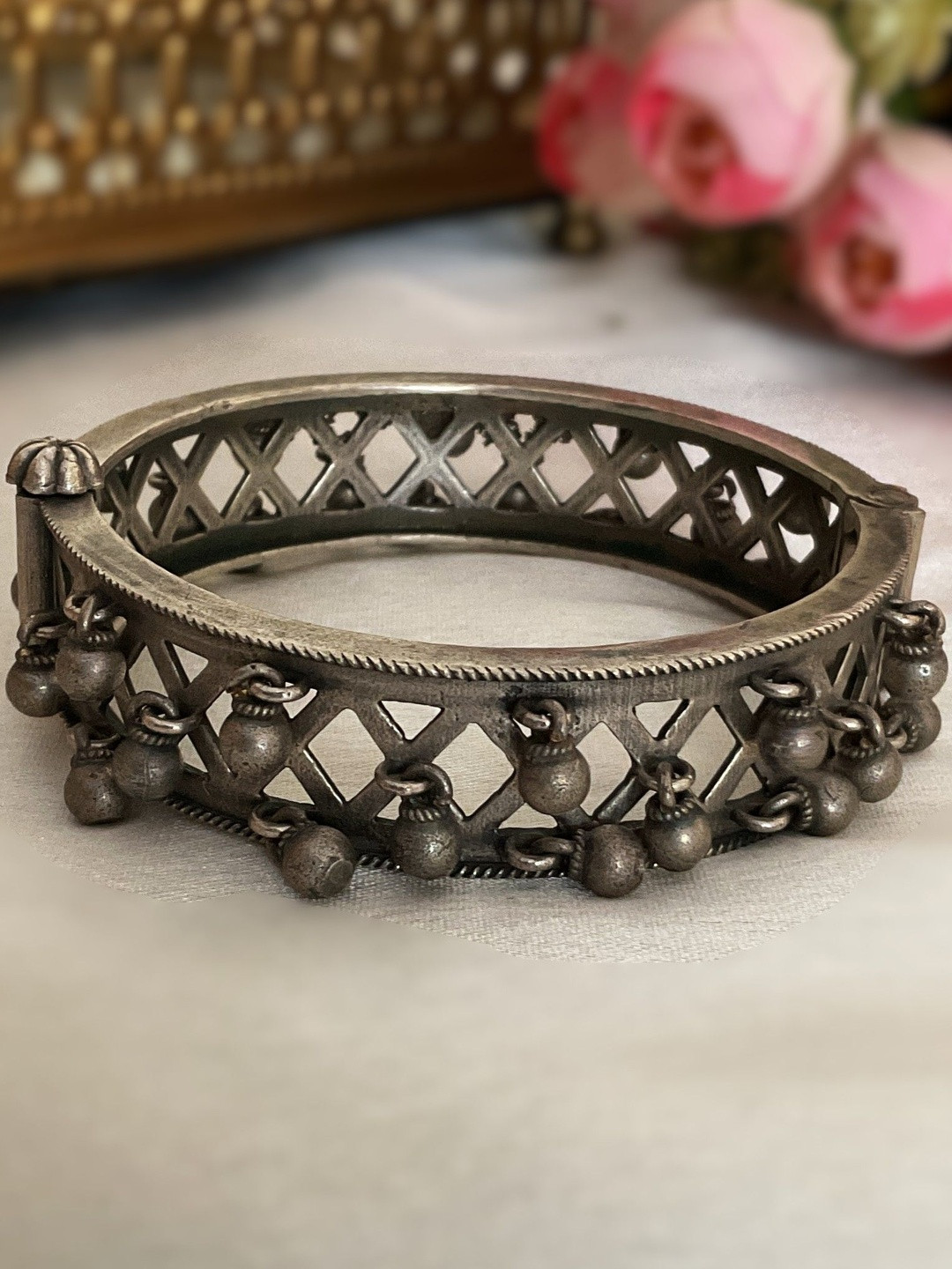 MOHATI Women Kannagi Ghungroo Silver Plated Handcrafted Openable Bangle