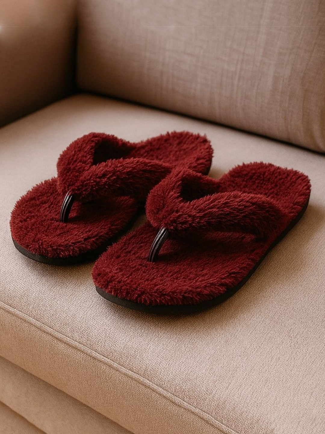 WOLVESDEN Fur Slip On Thong Flip-Flops