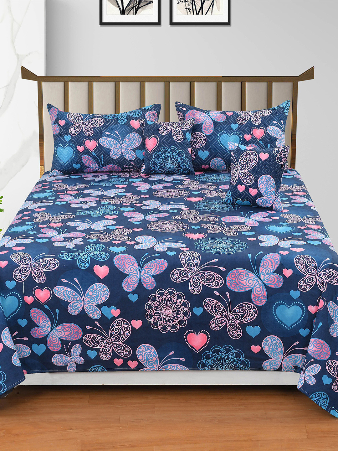 Homio  Mystic Floral 300 TC King Bedsheet with 4 Pillow Covers