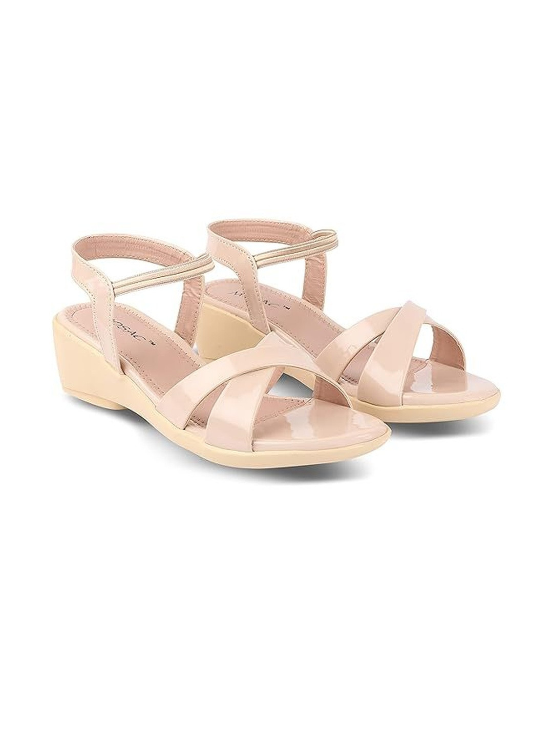 MOSAC Women Cream Synthetic Leather Solid With PVC Sole Wedges Heels