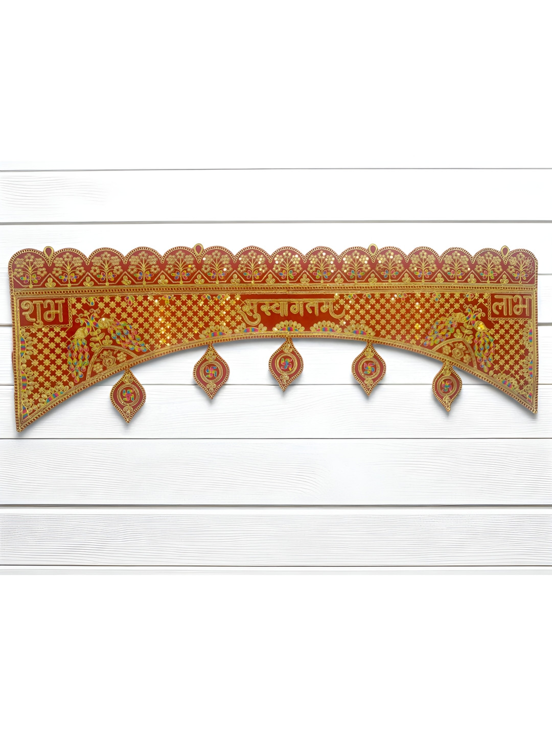 MISHAV Red & Gold Toned Decorative Velvet Toran