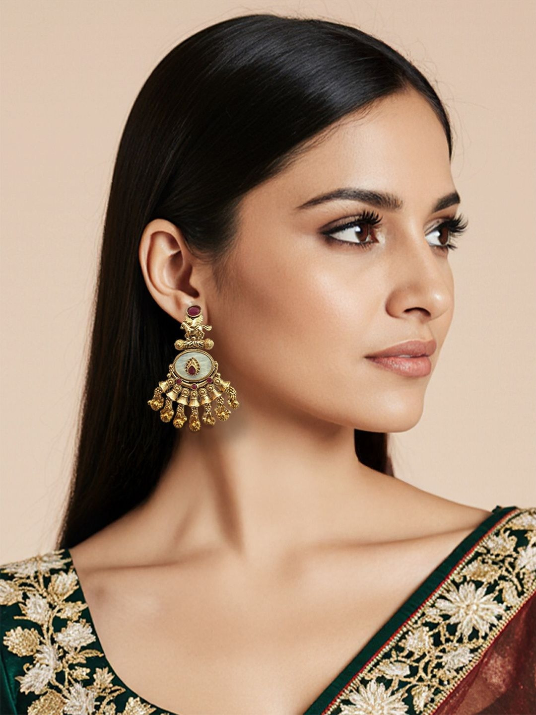 Kalakrith Milano Mother Of Pearls Beaded Antique Animal Shaped Drop Earrings