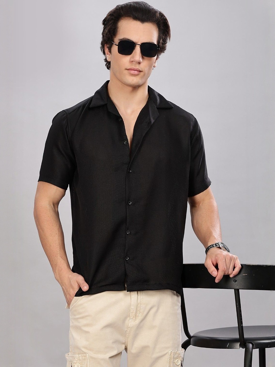 Kolor Fusion Men Textured Spread Collar Regular Fit Casual Shirt