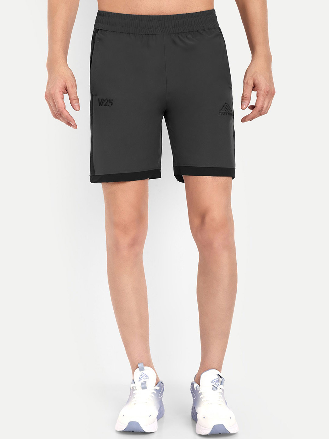 GRITPRO Men Grey Solid Polyester Mid-Rise Relaxed Fit Regular Shorts