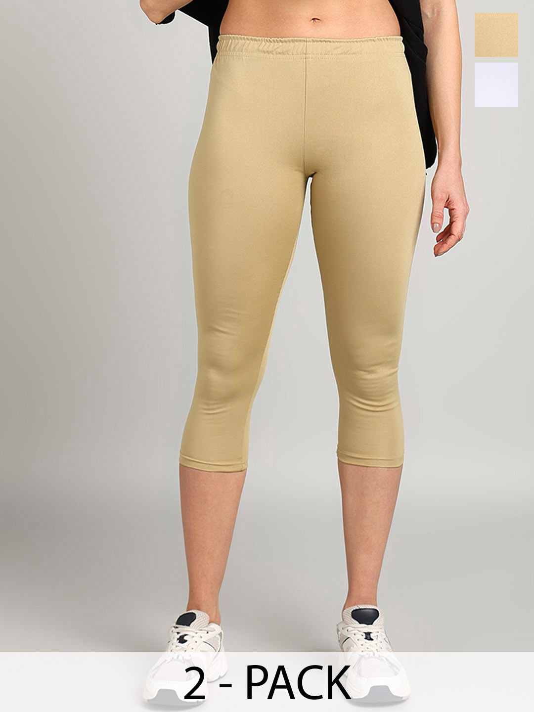 PAAVKI Pack Of 2 Pure Cotton Mid Rise Calf Length & Three-Fourth Length Leggings