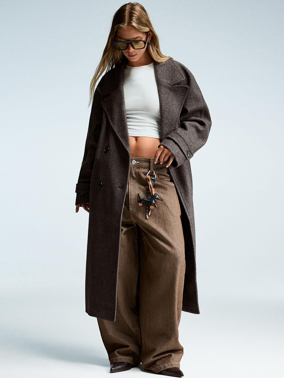 Bershka Double-Breasted Soft Trench Coat With Belt