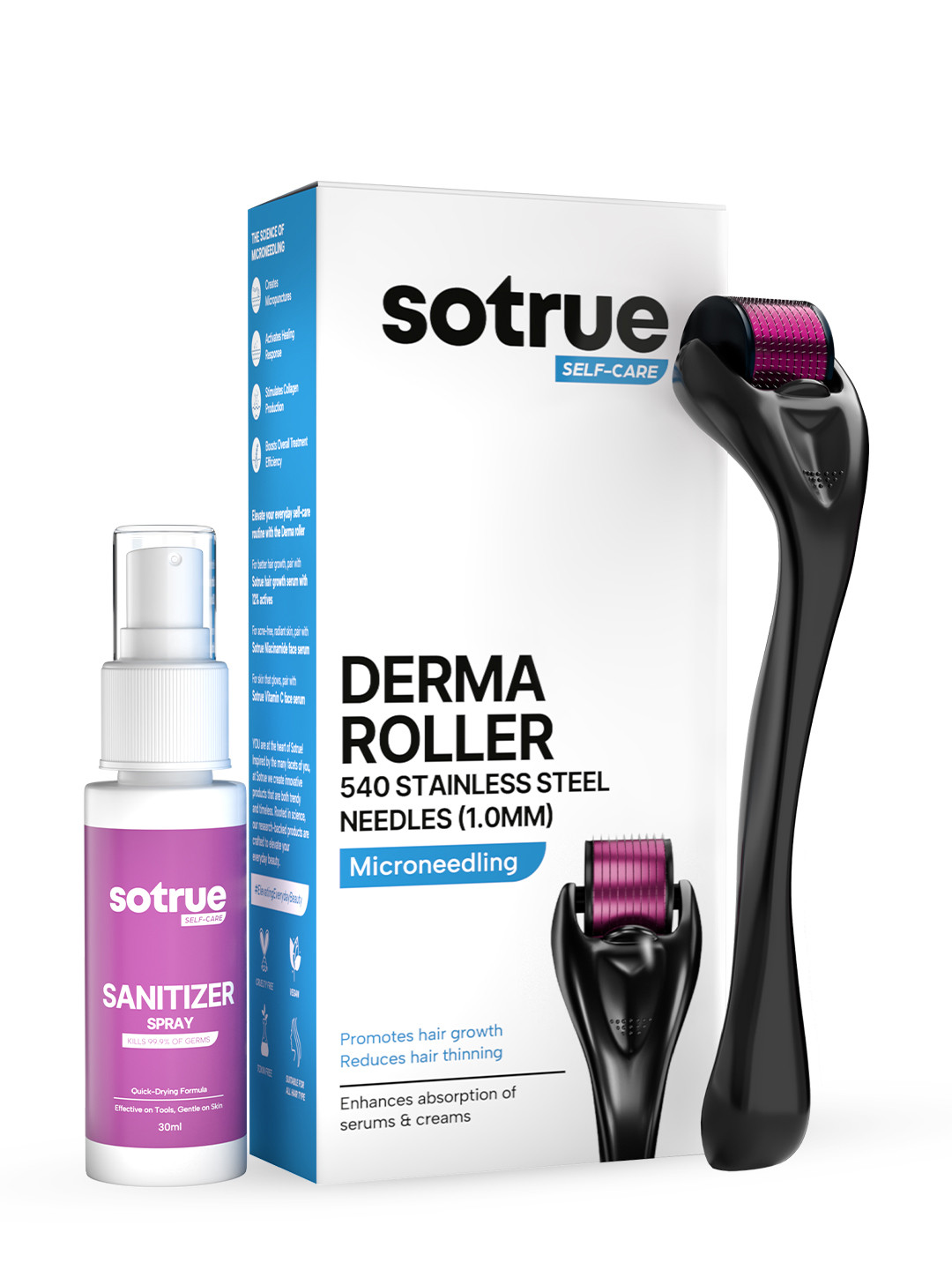 SOTRUE Derma Roller For Hair Growth With 1mm 540 Stainless Steel Needles