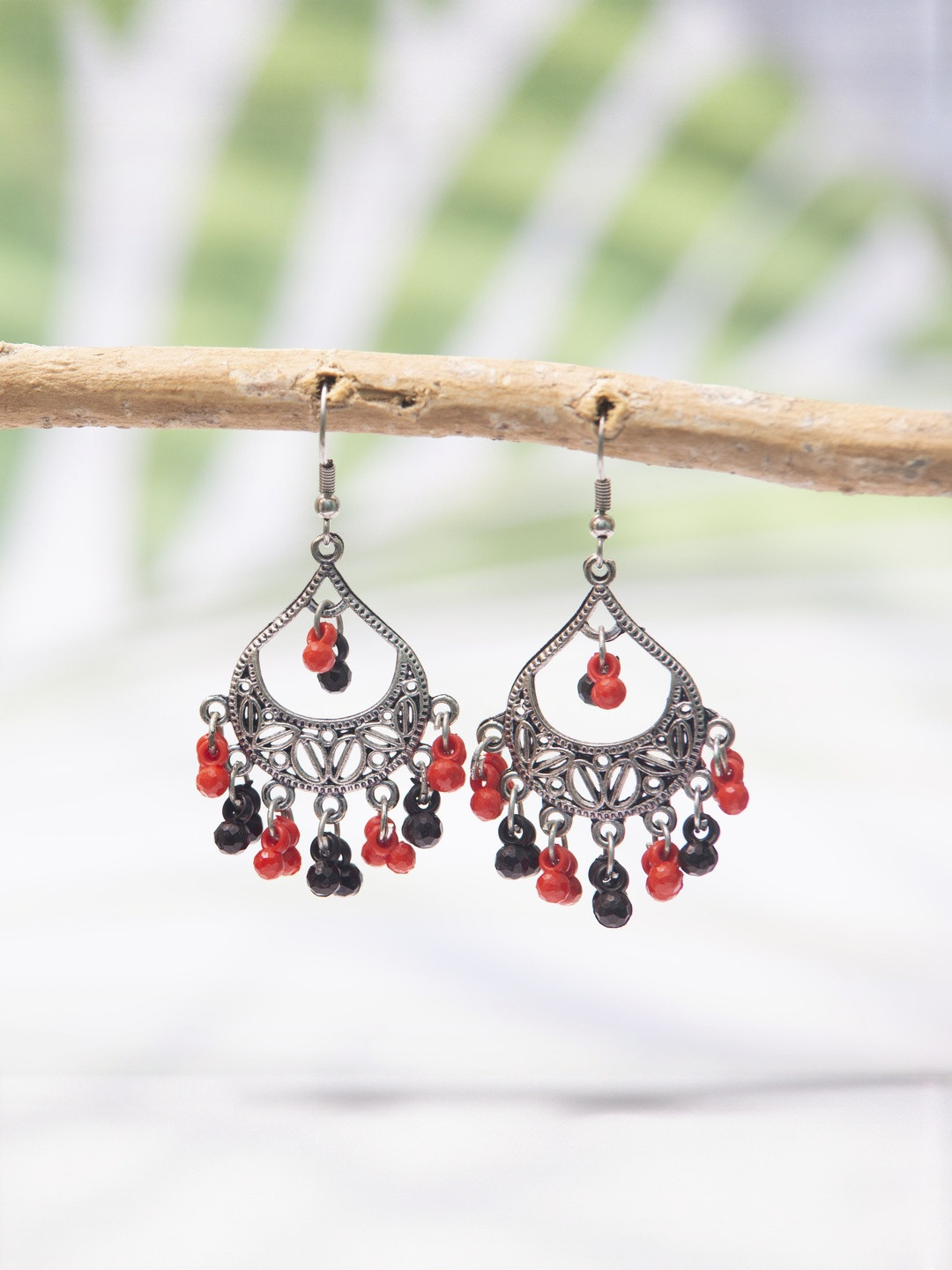 Creative Frogs Women Oxidized Silver-Plated Artificial Beads Handcrafted Chandbali Earring
