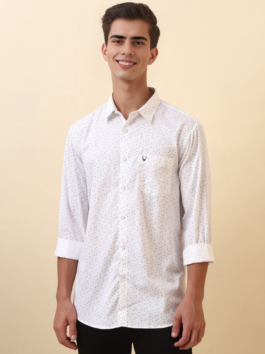 Allen Solly Men Slim Fit Micro Ditsy Printed Spread Collar Pure Cotton Casual Shirt