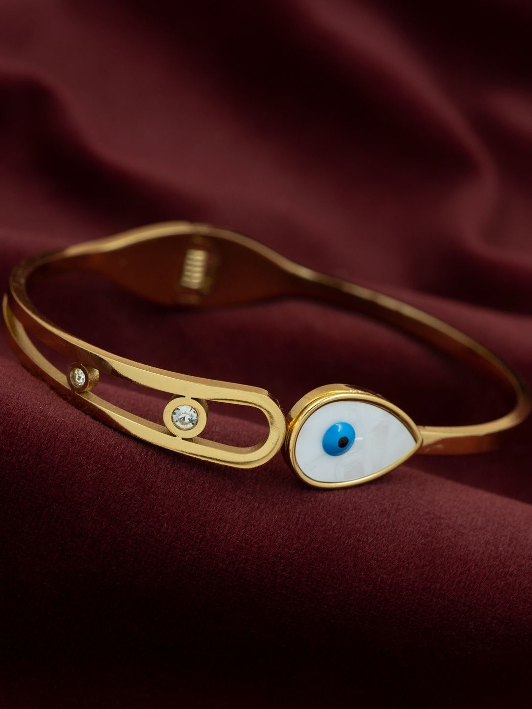 ARTKLIM Stainless Steel Gold-Plated Stones Studded Celeste Eye Charm Cuff Bracelet