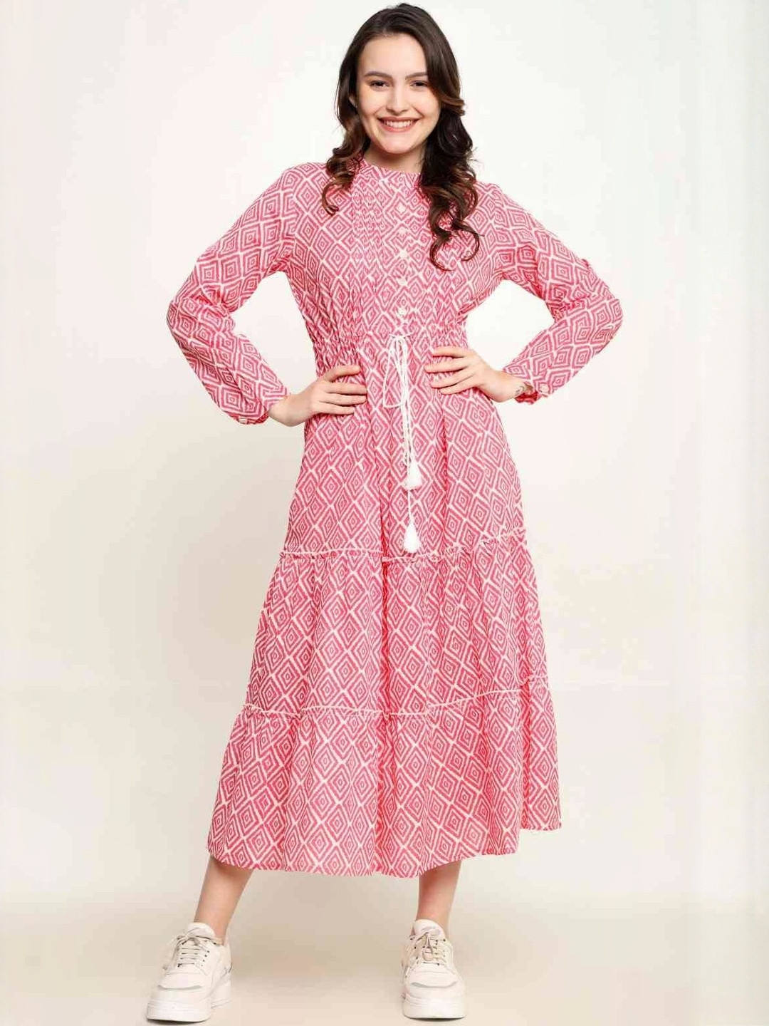 Mollar Women Hand Block Printed Cotton Full Sleeve Maxi Dress