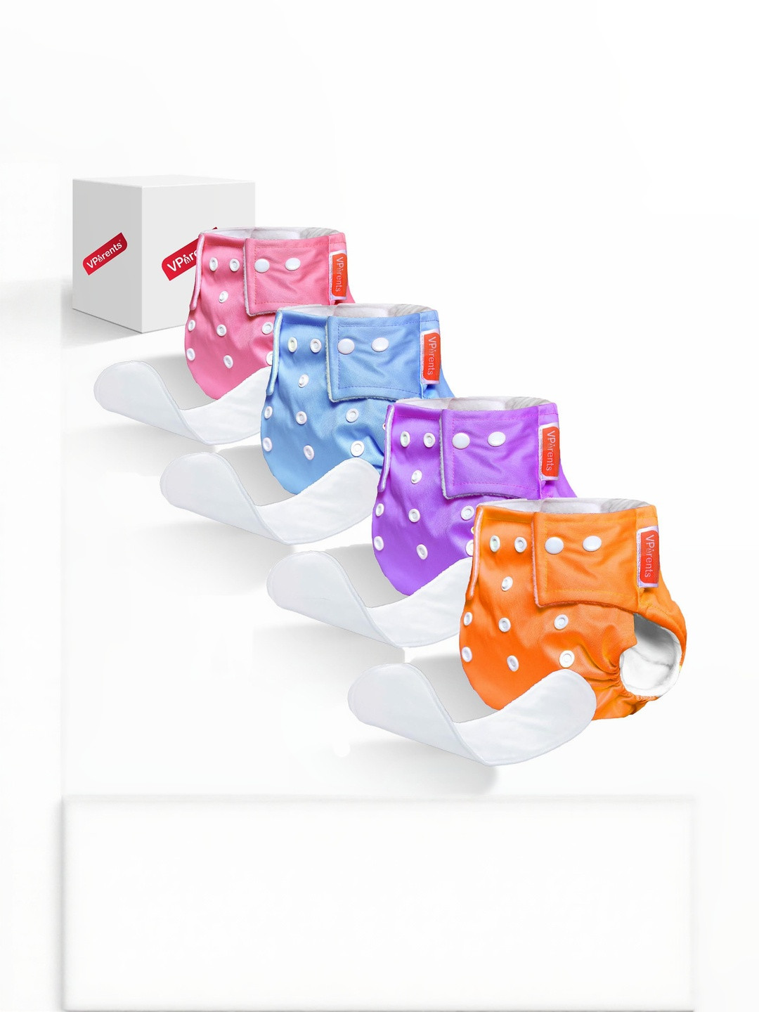 VParents Kids Pack Of 4 Jumbo Printed Cotton Reusable Cloth Diapers With Insert