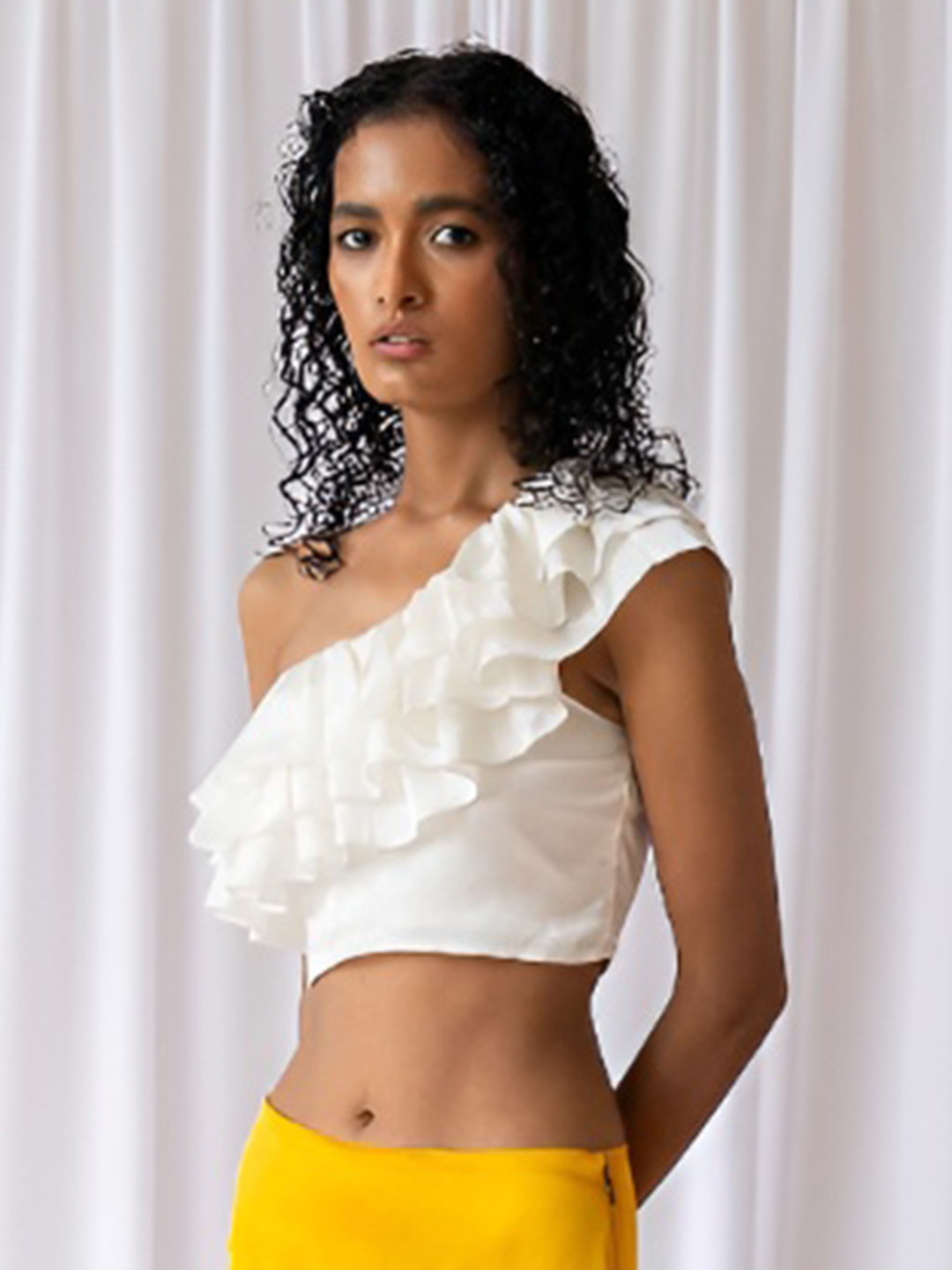 Endless Affair Women Ruffled One Shoulder Sleeveless Tops
