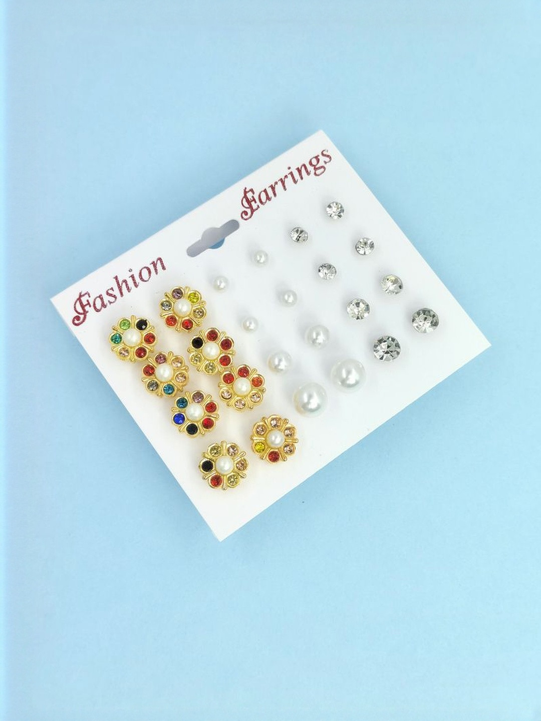 Balasundri Set of 12 Artificial Stones and Beads Studs