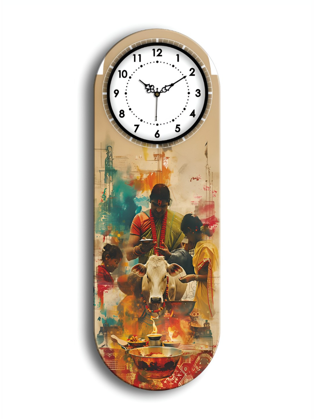 OLIVE TREE Brown & White Cow Printed Wooden Rectangle Shaped Wall Clock