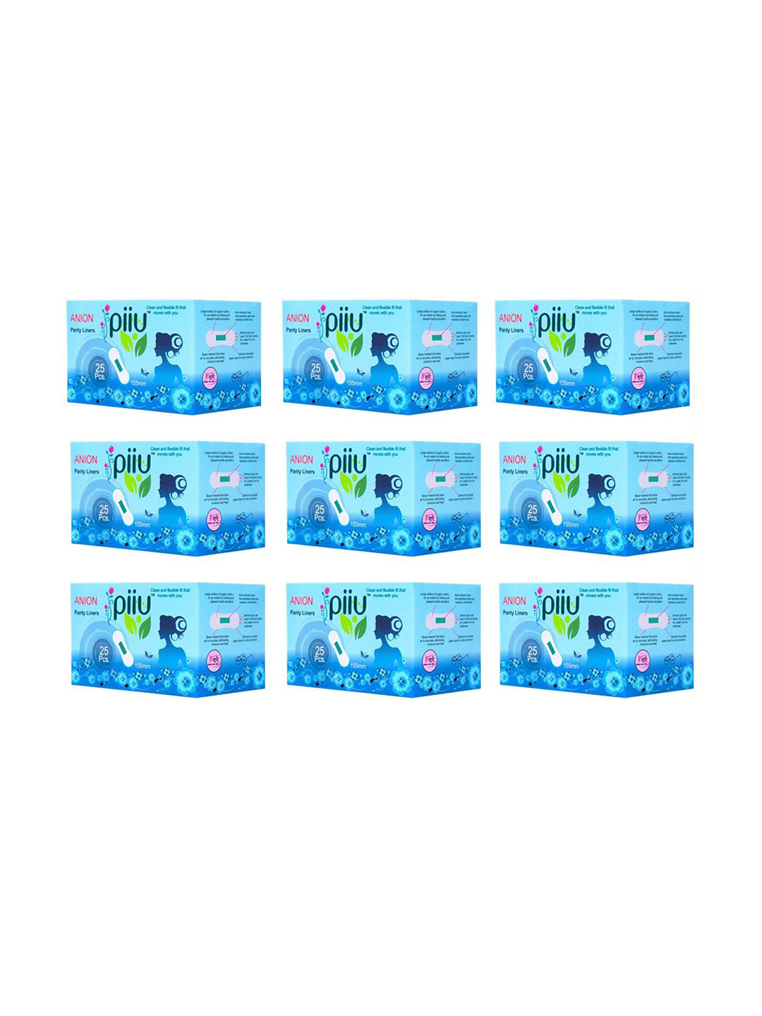 PIIU Set Of 9 Cottony Soft Rash Free Ultra Thin Anion Panty Liner - L- 155 mm -25Pcs Each