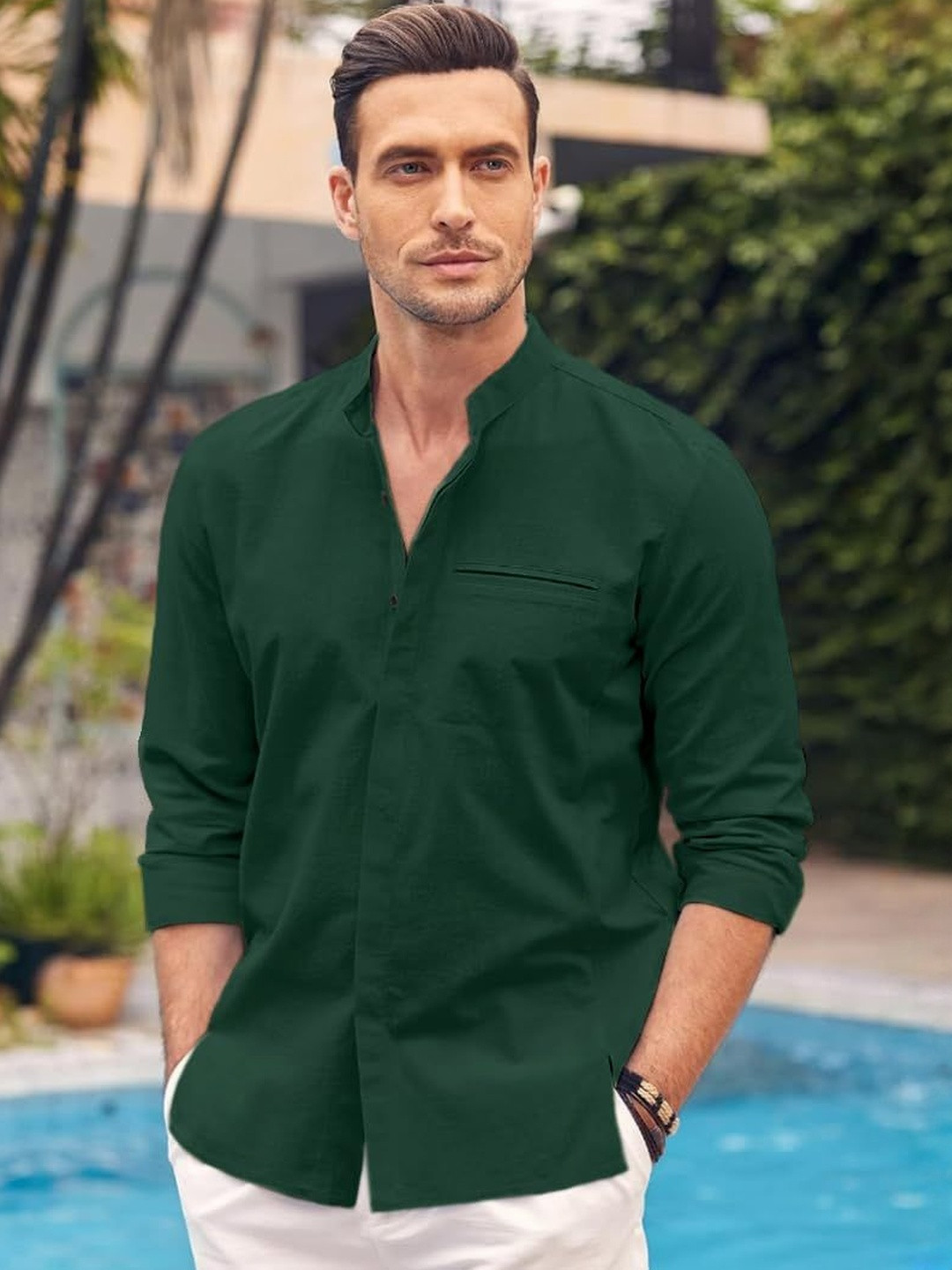 Bellstone Men Green Solid Cotton Regular Fit Casual Shirt