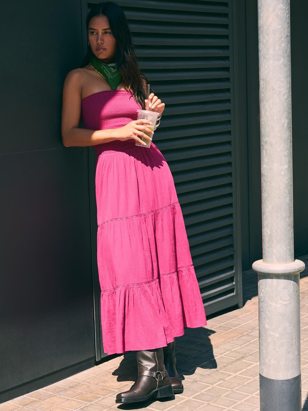 Bershka Flounce Bandeau Midi Dress