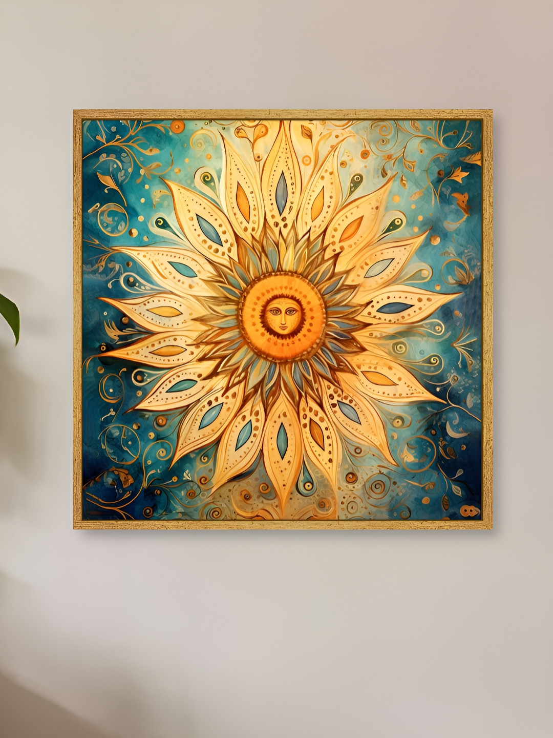 Myntra Elegant Homes Blue & Beige Abstract Stretched Canvas Framed Painting Wall Art