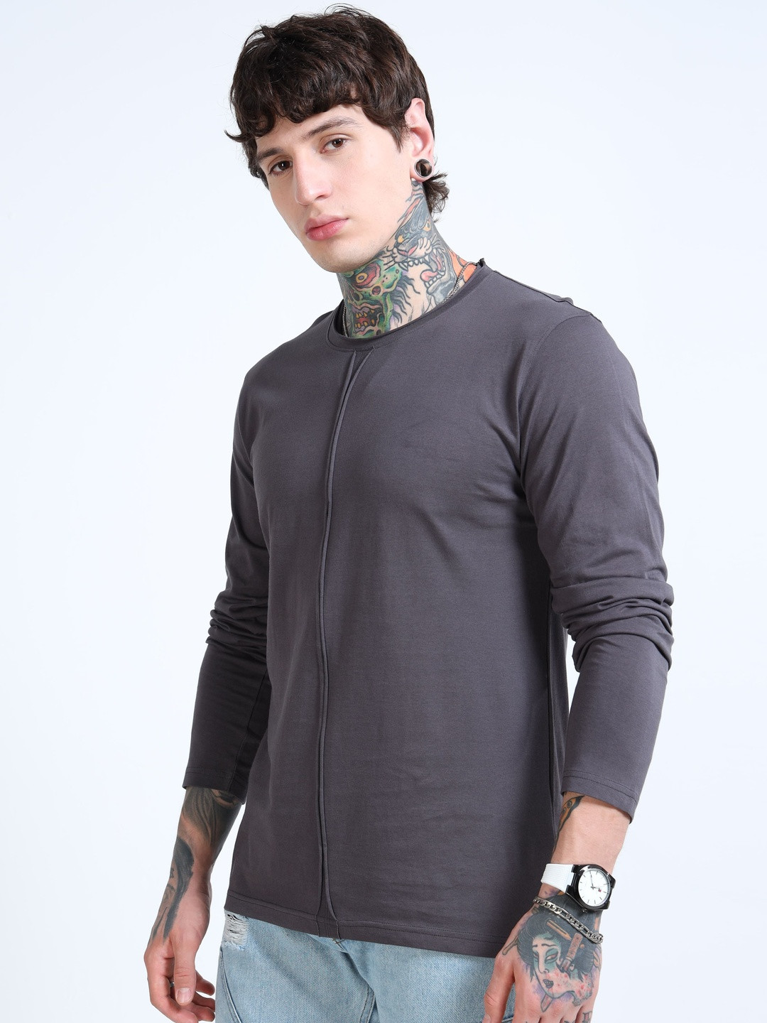 glitchez Men Solid Round Neck Pure Cotton T-shirt