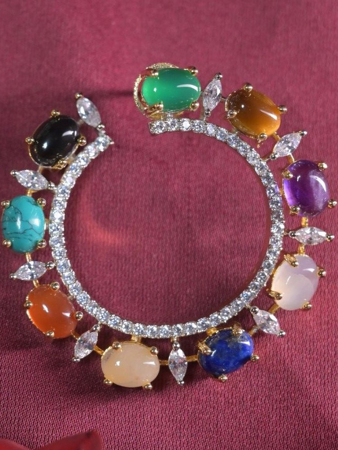 SWAN JEWELS Artificial Stones Studded Semi Circular Shaped Studs