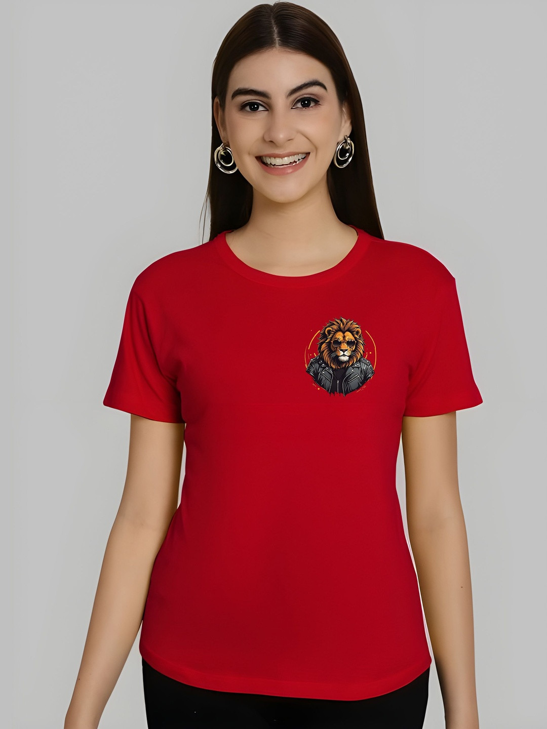 Red Graphic Printed Round Neck Short Sleeves Regular Fit T-shirt