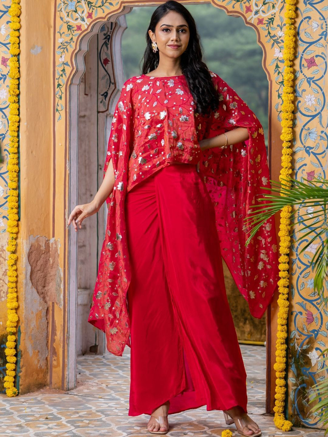 HOUSE OF JAMOTI Sira Pink Skirt Cape Set