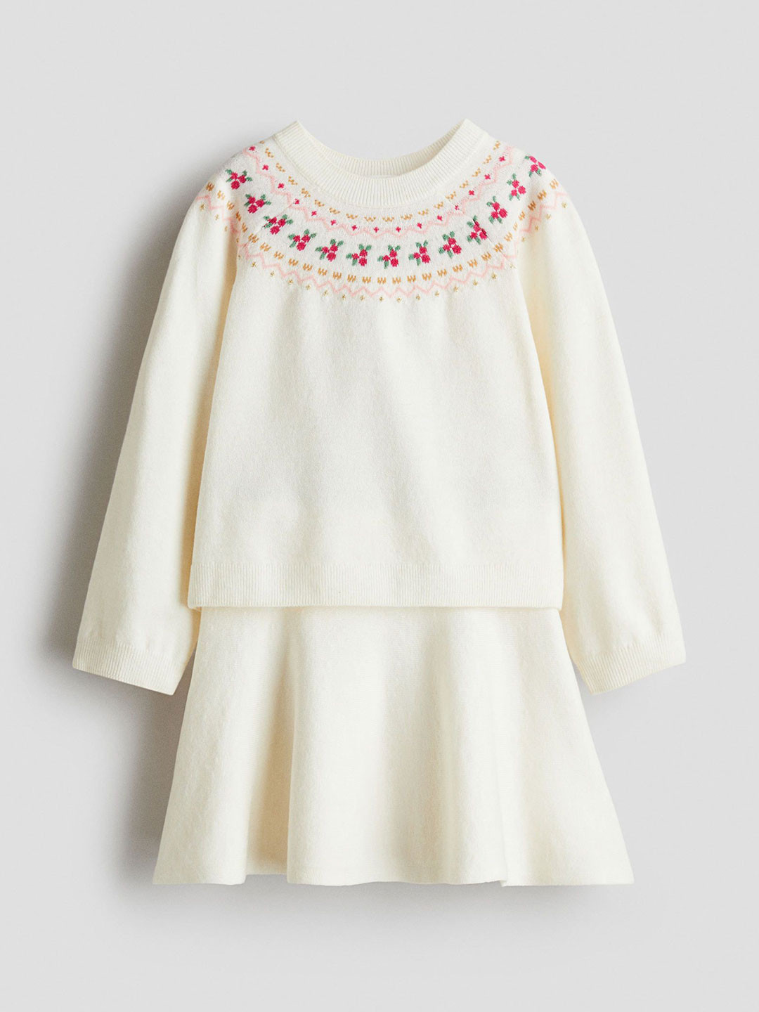 H&M Girls Pack Of 2 Floral Printed Sweatshirt & Skirt Set