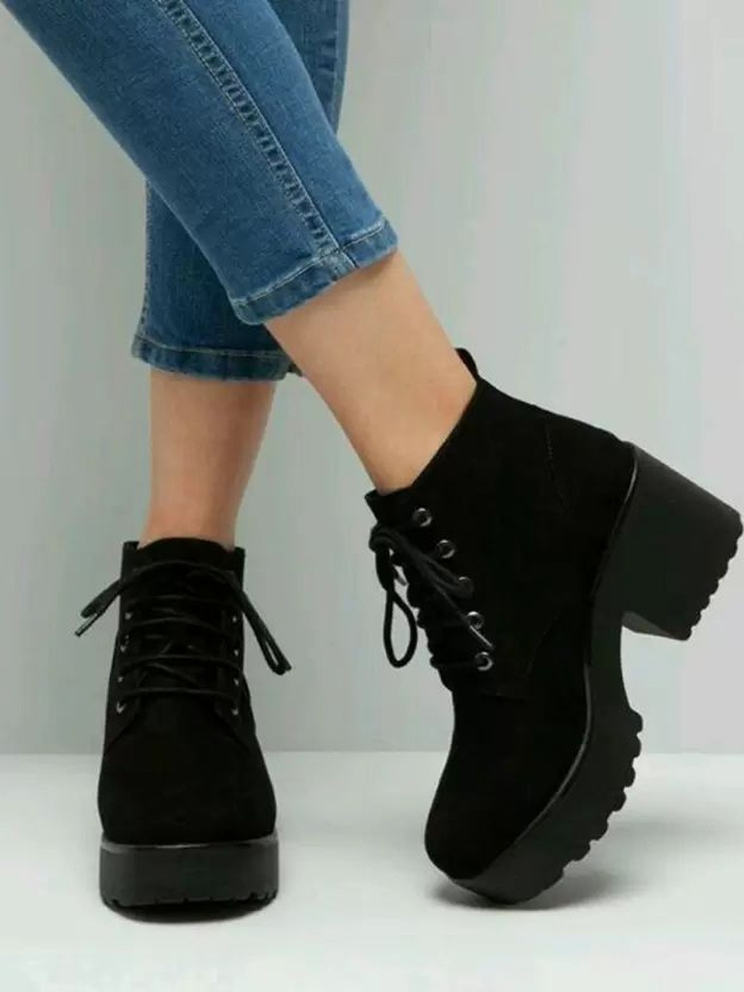 CORSICA Women Black Suede velvet High heel Lace-Up Boots