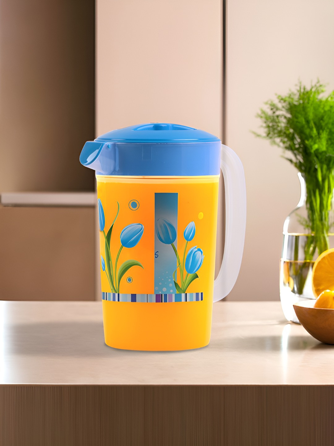 Aura Blue & White Flower Printed Safe Pack Water Jug-2.4 L