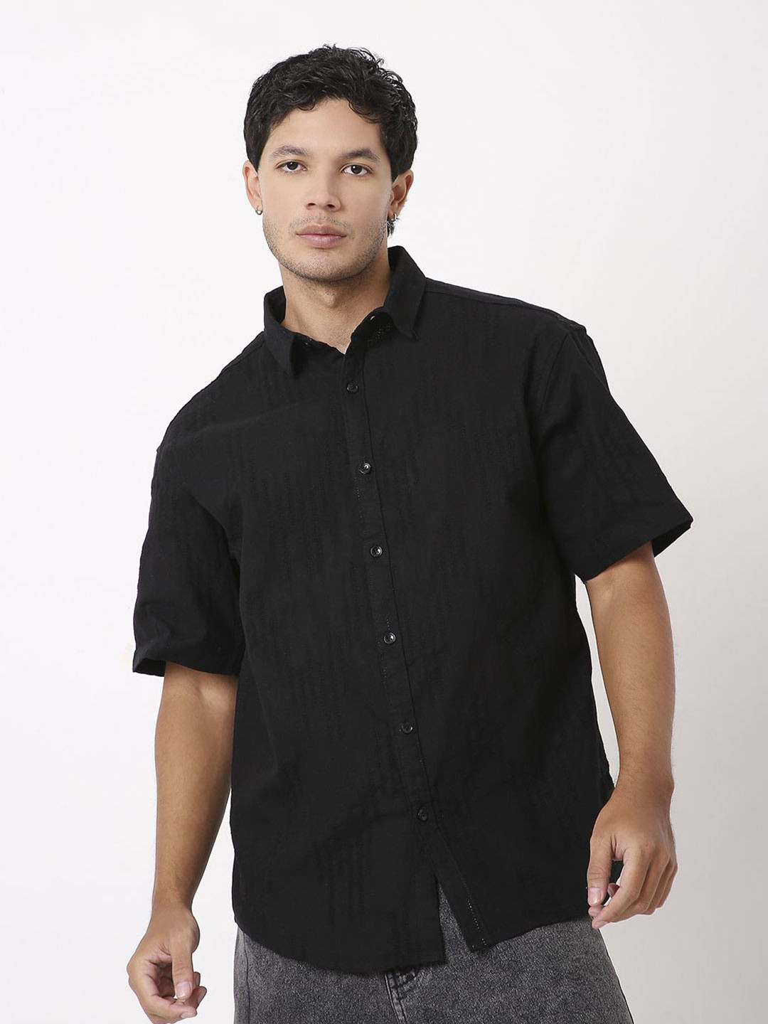 Blnk Oversized Textured Pure Cotton Casual Shirt