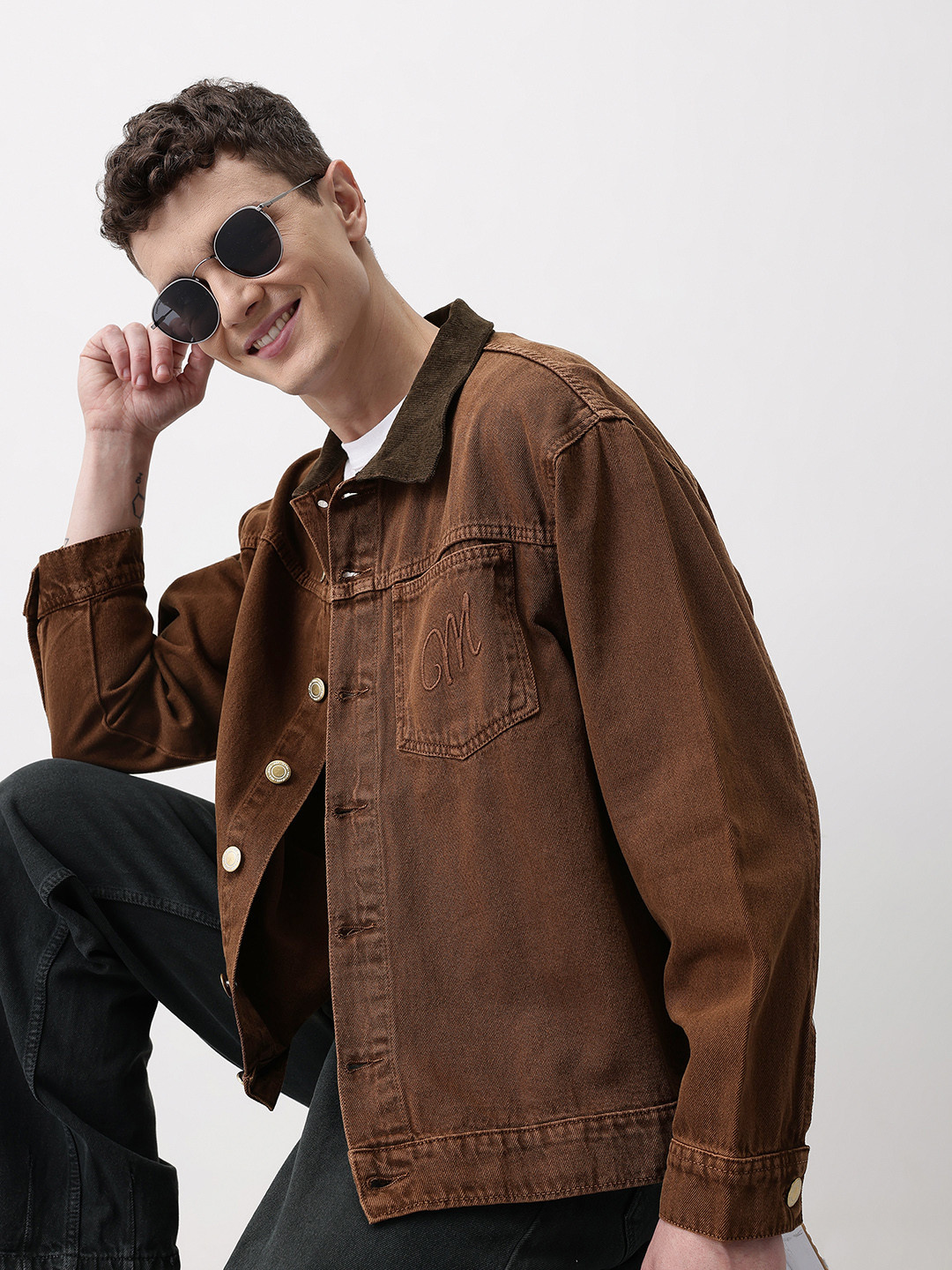 Mast & Harbour Contrast Collar Pure Cotton Over Relax Denim Jacket