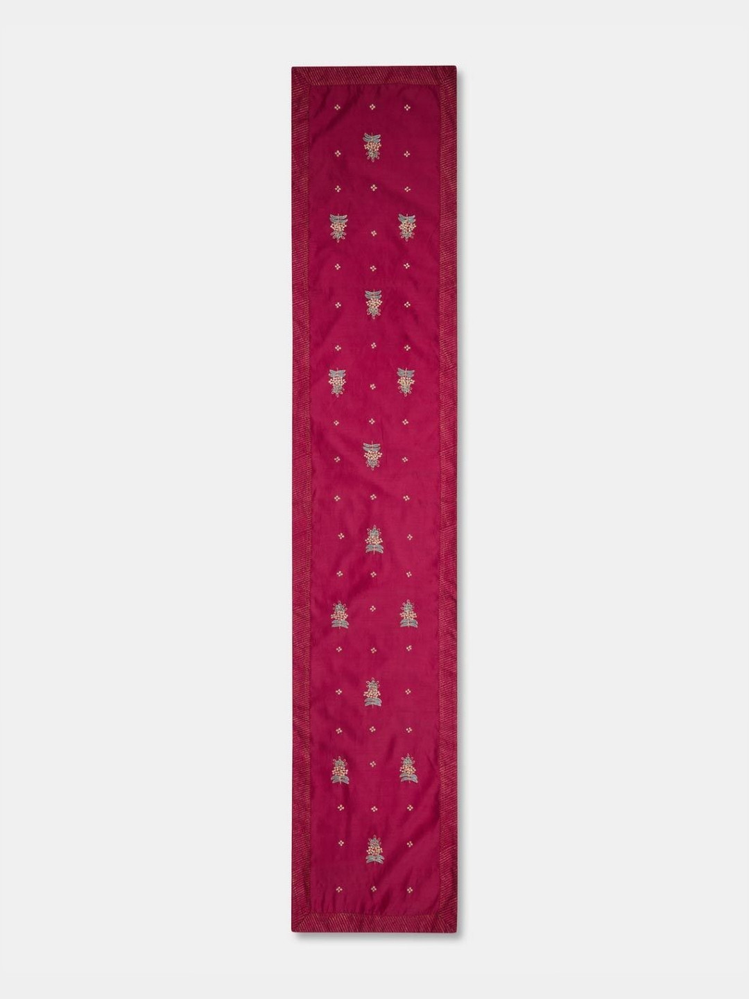 Fabindia Fuchsia & Green Embroidered Table Cotton Silk Runner