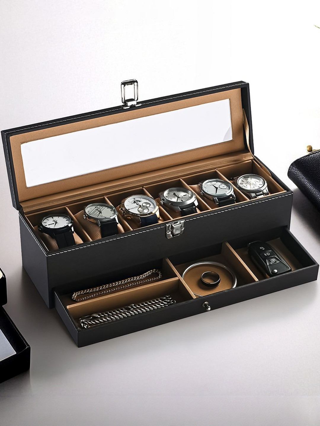 Myntra Elegant Homes Faux Leather 6 Slots Wrist Watch Organiser