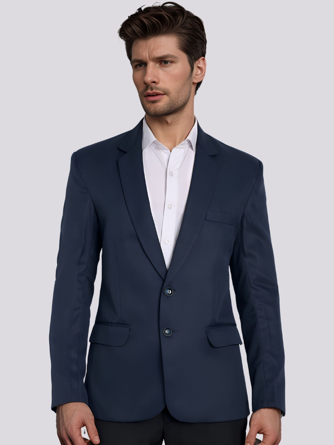 YSYB Dezines Men Navy Blue Notched Lapel Casual Regular Fit Blazer