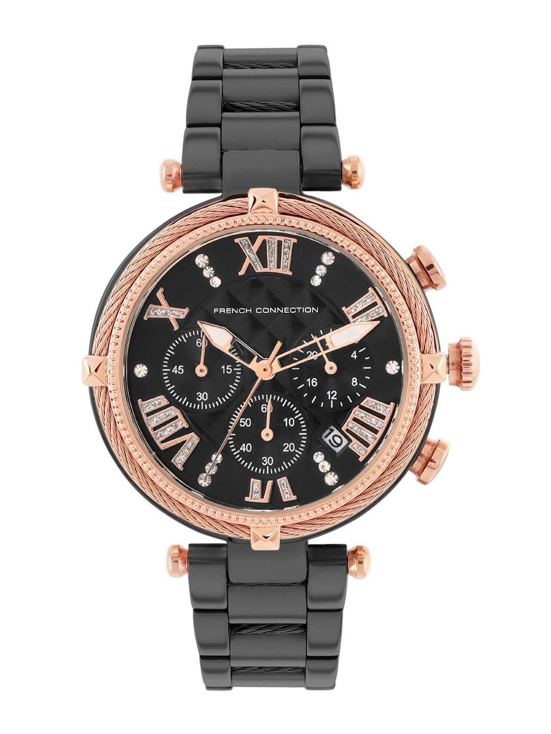 French Connection Chronla Women Embellished Dial & Strap Analogue Chronograph Watch FCO4BM