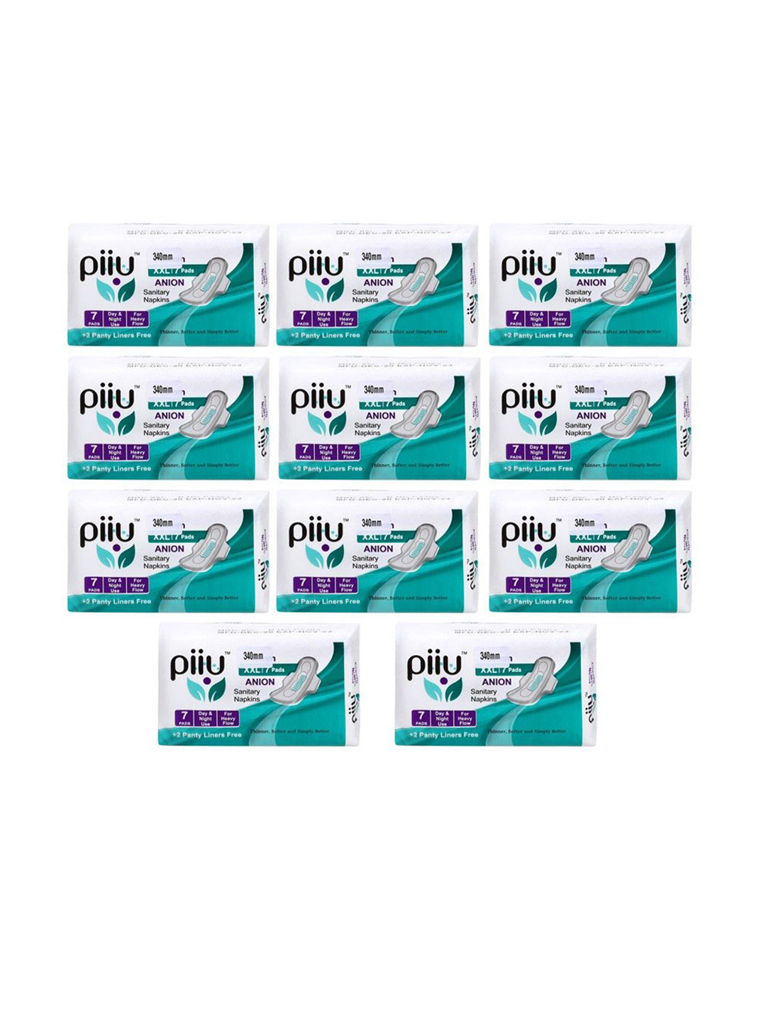 PIIU Set Of 11 Soft Cottony Rash Free Ultra-Thin Anion Sanitary Pads- 7 Pads - 340 mm Each