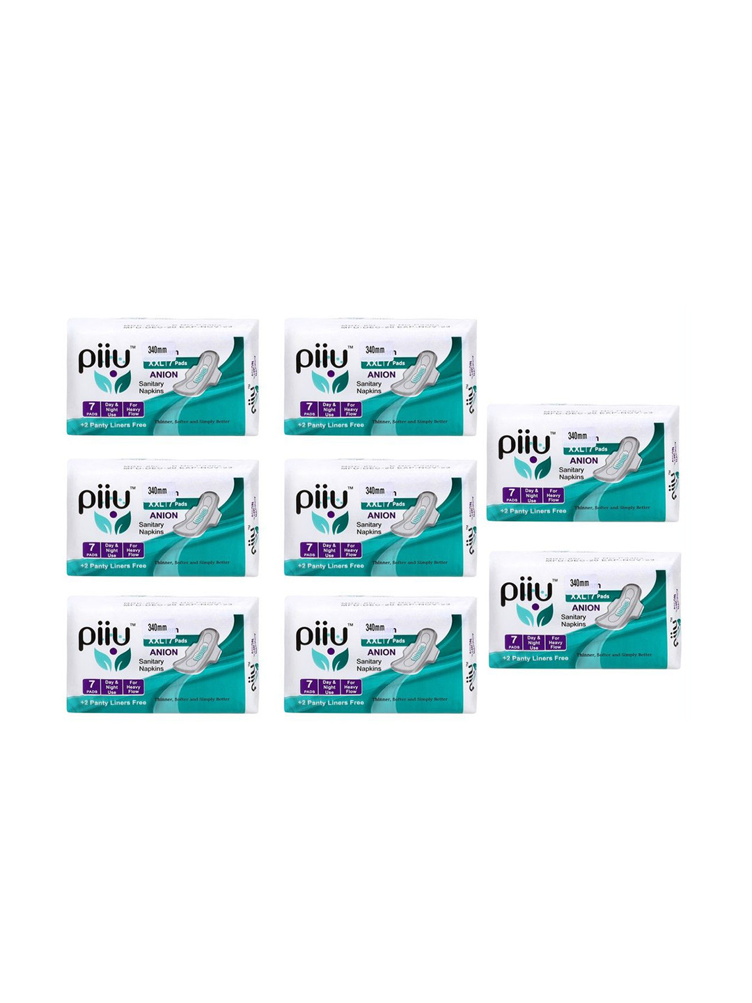 PIIU Set Of 8 Soft Cottony Rash Free Ultra-Thin Anion Sanitary Pads- 7 Pads - 340 mm Each