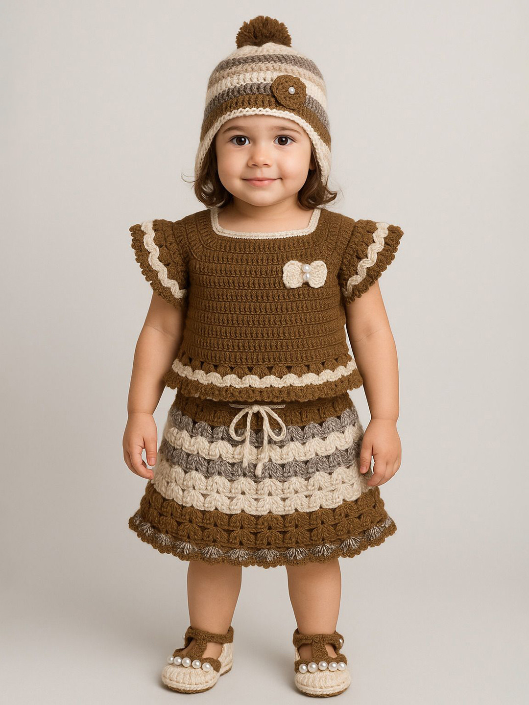 WINDROP SOLUTIONS Girls Square Neck Self Design Woollen Dress