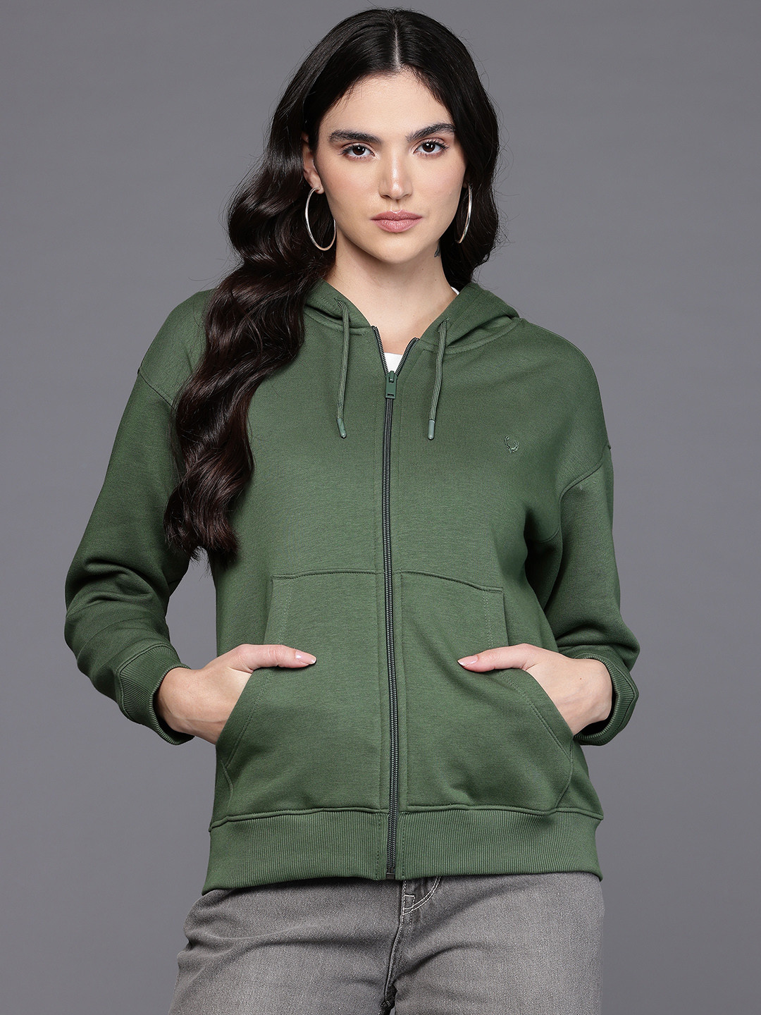 Allen Solly Woman Hooded Sweatshirt with Inner Fleece