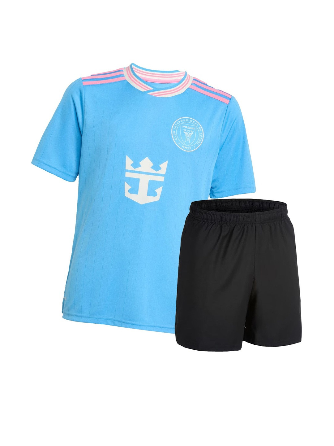dostitch Boys Blue & Black Printed Round Neck Polyester T-shirt With Shorts