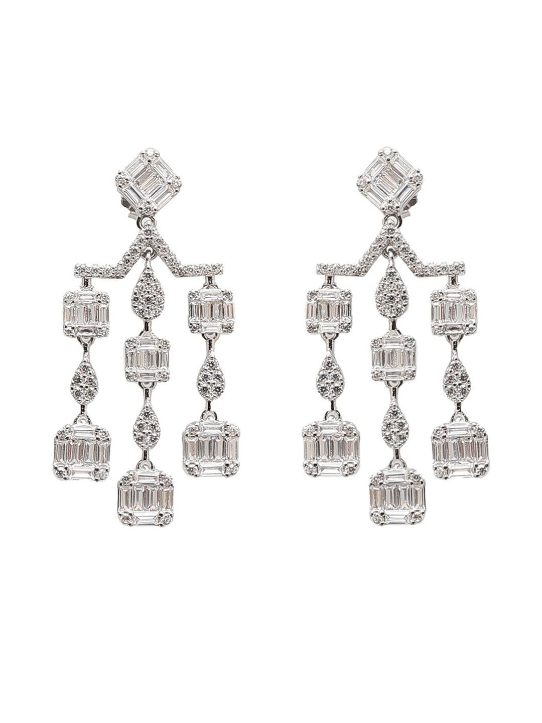 Ruha JEWELS Silver Plated Cubic Zirconia Studded Square Shaped Chandellier Drop Earrings