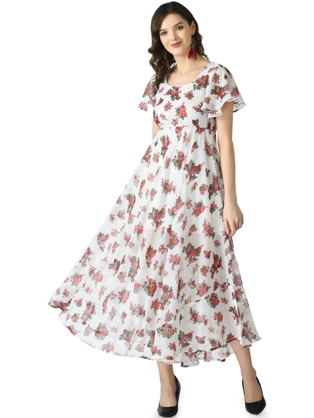 Brainbees Women Floral Printed Georgette Maxi Dress