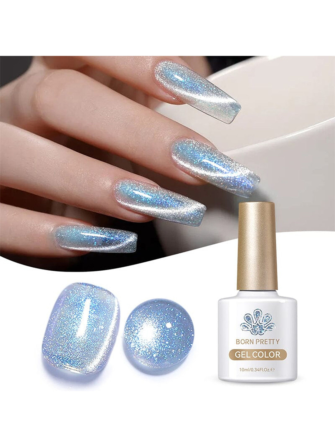 BORN PRETTY Long Lasting High Gloss Glass Cat Magnetic Gel Polish 10ml -MY37 Glacier